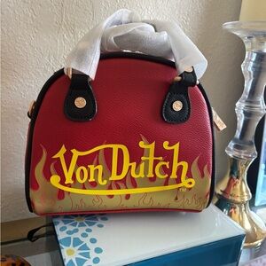 Von Dutch Red Mini Bag with Black and Yellow Accents